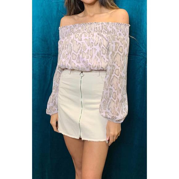NEW SHE + SKY off the shoulder crop top in pink snake print - Picture 1 of 2